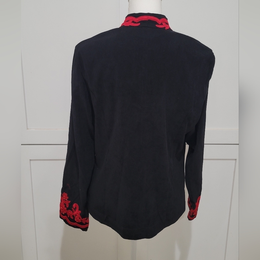Sarah Elizabeth Fitted Black Jacket with Red Embroidery | Size 14 - Picture 3 of 5
